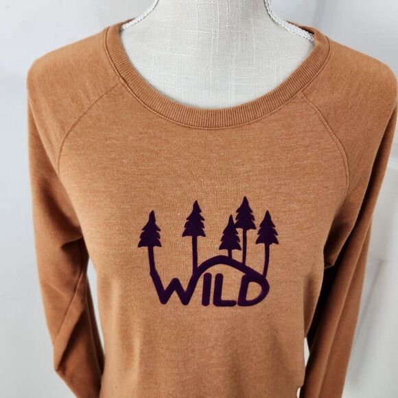 Columbia Sweatshirt Womens M Neutral Brown Wild Mountains Felt Logo Camping - Picture 2 of 14